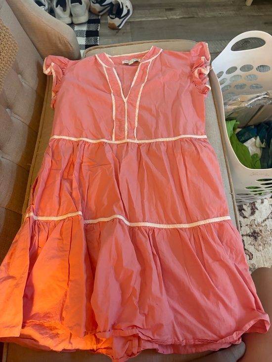 She + Sky Dresses & Skirts - She + Sky Coral Tiered Cotton Midi Dress with Ruffle Sleeves